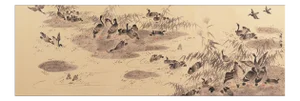 'Geese on a Lake', After Ren Renfa; Yuan Dynasty, Chinese Scroll, Calligraphy, Sumo-E