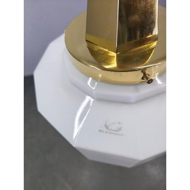 Art Deco Brass Pendant with Geometric Opaline Glass, Former Czechoslovakia, 1930s For Sale - Image 14 of 16