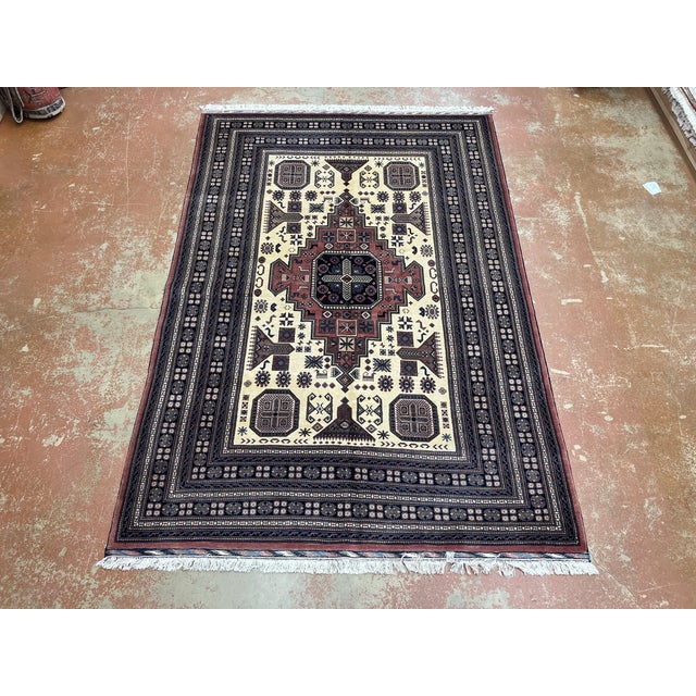 Tribal Afghan Turkmen Geometric Design Rug 6’8” X 9’10” For Sale - Image 3 of 6