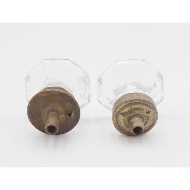 Pair of Vintage 1.25 In. Concave Octagon Glass Cabinet Knobs For Sale - Image 4 of 4