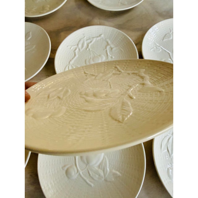 Vintage Cream Fruit Embossed Ed Langbein Western Zone Germany Porcelain Dessert Plates - Set of 11 - 7.75 Inch Fruit Relief 1945 1949 For Sale - Image 10 of 12