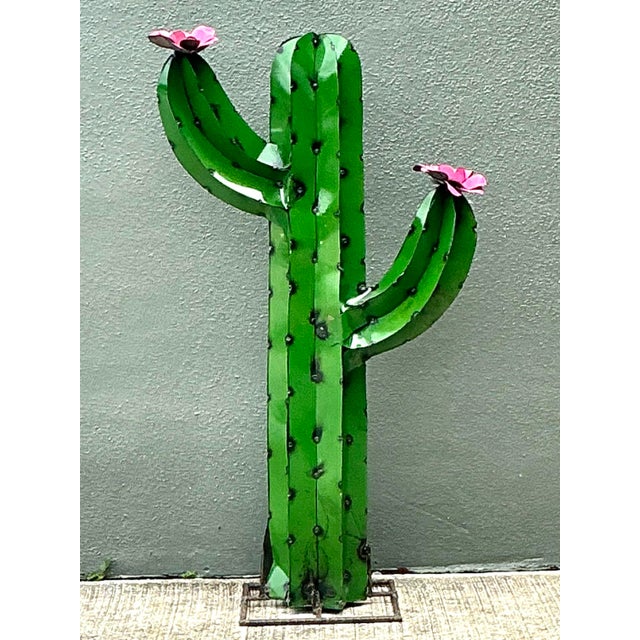 Vintage Torched Metal Cut Cactus For Sale - Image 10 of 12