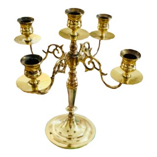 Late 20th Century Five Candle Brass Candelabra For Sale