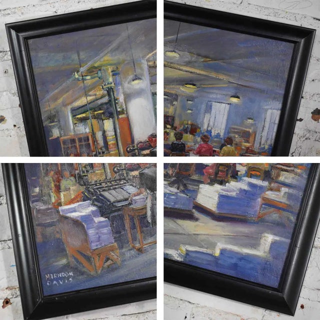 1940's American Modernism Painting by Colorado Artist Herndon Davis of Social Realism Industrial Interior For Sale - Image 12 of 13
