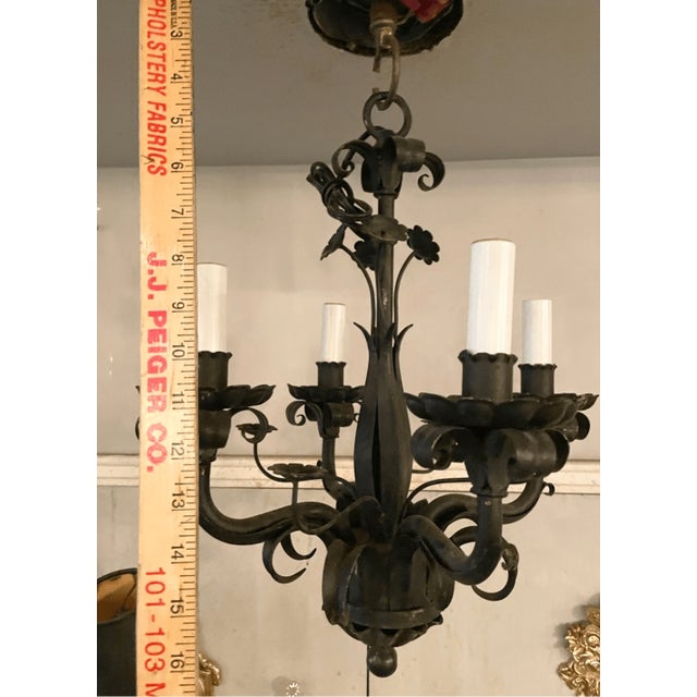 Vintage 6 Light Chandelier Spanish Leafy Details Black Iron For Sale In Pittsburgh - Image 6 of 8