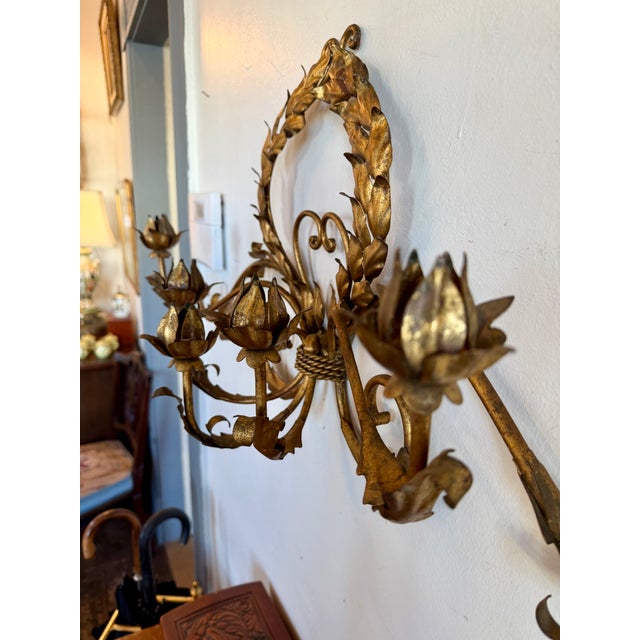 Gold Mid 20th Century Italian Gilt Candelabra For Sale - Image 8 of 10