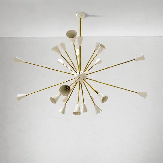 Italian Sputnik Chandelier in Brass and Ivory-Colored Aluminum, 1950s For Sale - Image 4 of 10
