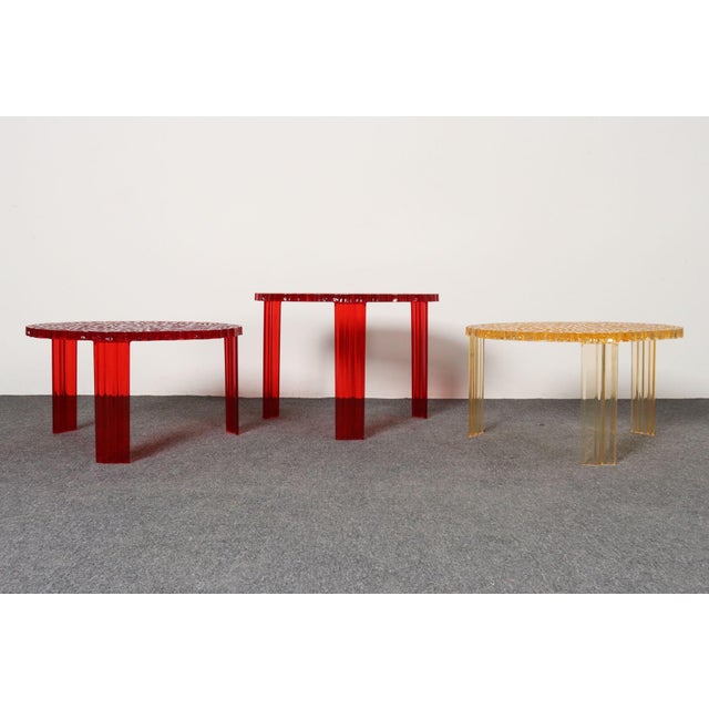 Plastic Set of Three Red and Gold Acrylic "T" Tables by Patricia Urquiola for Kartell For Sale - Image 7 of 18