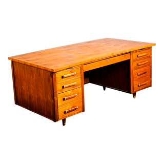 Mid Century Danish Modern Walnut 9 Drawer Executive Desk For Sale