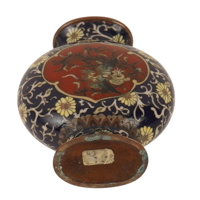 Japanese Japanese Cloisonne Enamel Miniature Dragon Phoenix Moon Flask Vase Meiji For Sale - Image 3 of 6