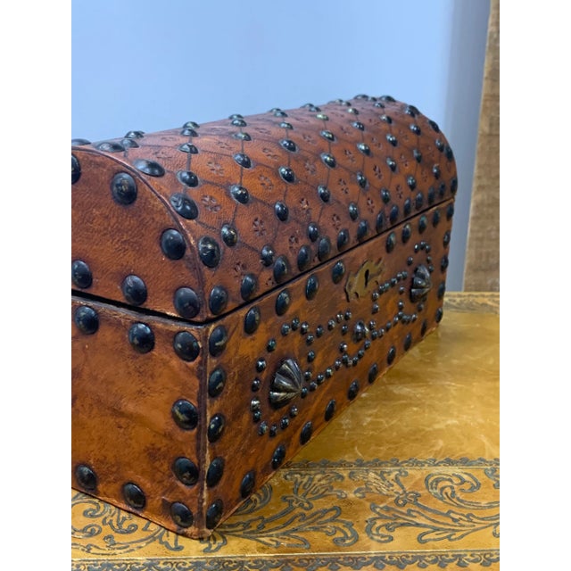 Chestnut Mid 20th Century Vintage Studded Leather Dome-Top Chest For Sale - Image 8 of 8