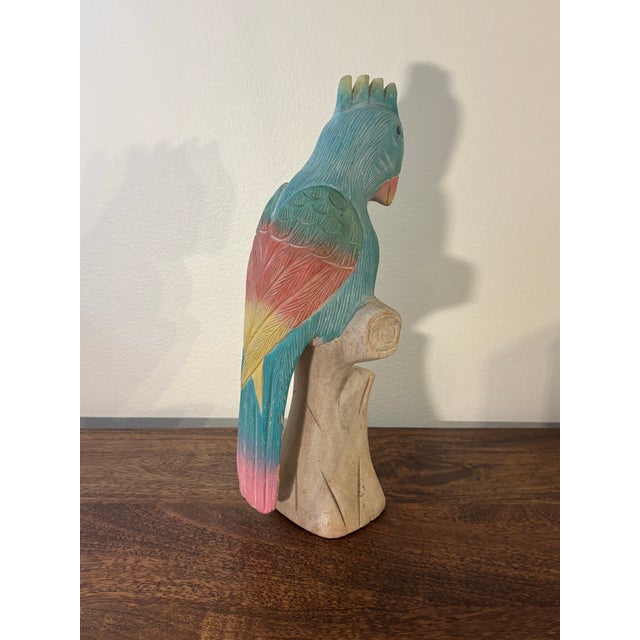 Vintage Colorful Hand Carved and Hand Painted Wooden Parrot For Sale - Image 4 of 5