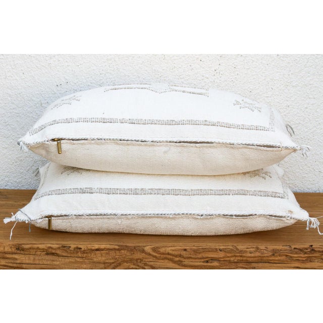 Pair of Frost White Lumbar Moroccan Silk Pillows For Sale In Los Angeles - Image 6 of 8