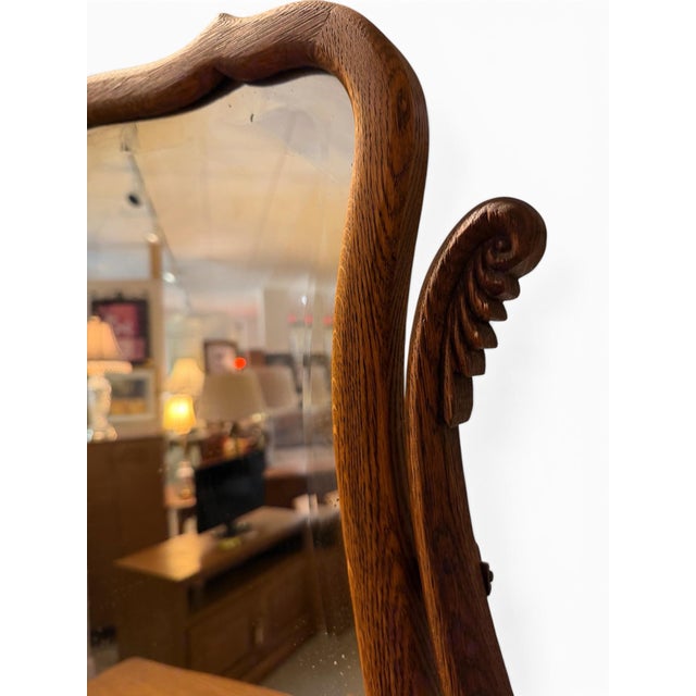 Early 20th Century Antique American Quarter-Sawn Oak Serpentine Dresser With Wishbone Mirror For Sale - Image 5 of 11