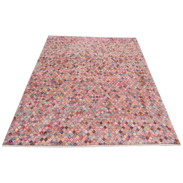 Contemporary Moroccan Mile Fleur Modern Hand Knotted Wool Rug, 6'6X9'3