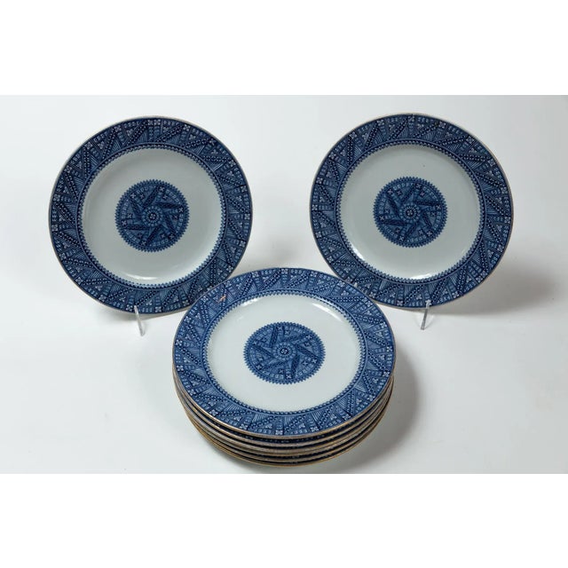 Set of 8 Royal Worcester Aesthetic Period Plates, 19th Century, England. A striking design in a blue and white pattern,...
