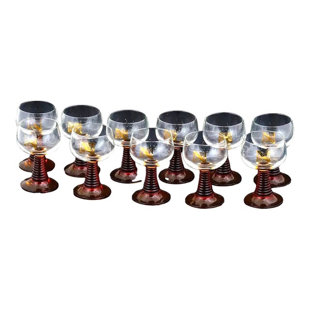 1930s French Beehive Sterm Design Wine Glasses Set - Napoleon - Set of 11 For Sale