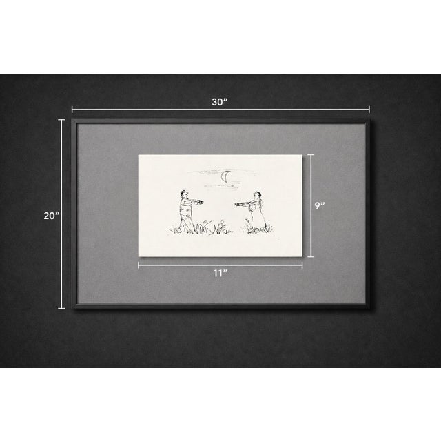 Mid 20th Century Mid 20th Century Couple Rushing to Embrace — William Steig Figurative Study No. 1, Float Mounted Print, Gallery Framed (20” X 30”) For Sale - Image 5 of 10
