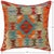 A lattice of small orange and blue diamonds covers a cream ground with teal trim. The all-over pattern adds texture and...