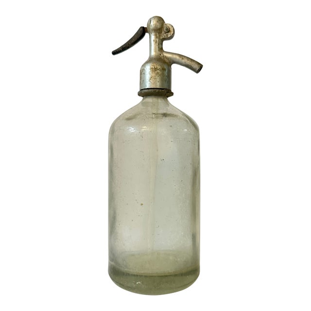 Vintage Mid 20th Century Glass Bar Ware 1 Liter Seltzer Water Bottle For Sale