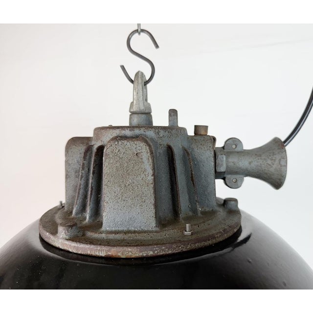 Mid-Century Modern Industrial Black Enamel and Cast Iron Cage Pendant Light from Elektrosvit, 1960s For Sale - Image 3 of 18