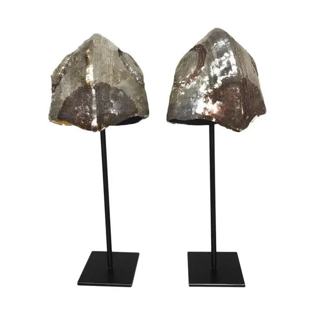 A rare pair of Goldhaube of silvered sequins and gold thread. Worn by the Austrian and German upper middle class for...