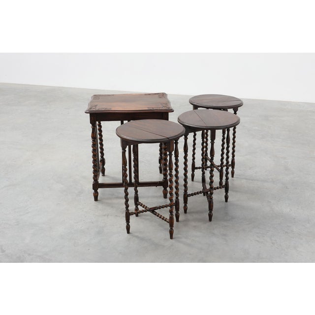 Oak Barley Twist Nesting Tables, England, 1900s, Set of 4 For Sale - Image 16 of 18