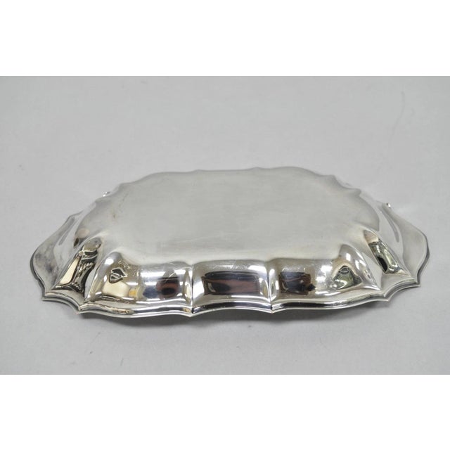 Vintage English Victorian Style Scalloped Oval Narrow Silver Plated Trinket Dish For Sale - Image 9 of 10