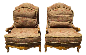 French Bergère Armchairs Chinoiserie Fabric Down Cushions by Classics Furniture