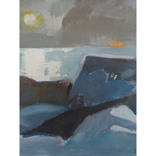 Mid-Century Modern 'Moonlit Sea' Vintage Original Abstract Coastal Landscape Oil Painting, Framed For Sale - Image 12 of 14