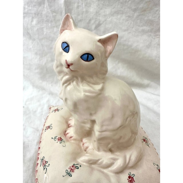 Rustic European Vintage Italian Ceramic Cat on Pillow For Sale - Image 3 of 8