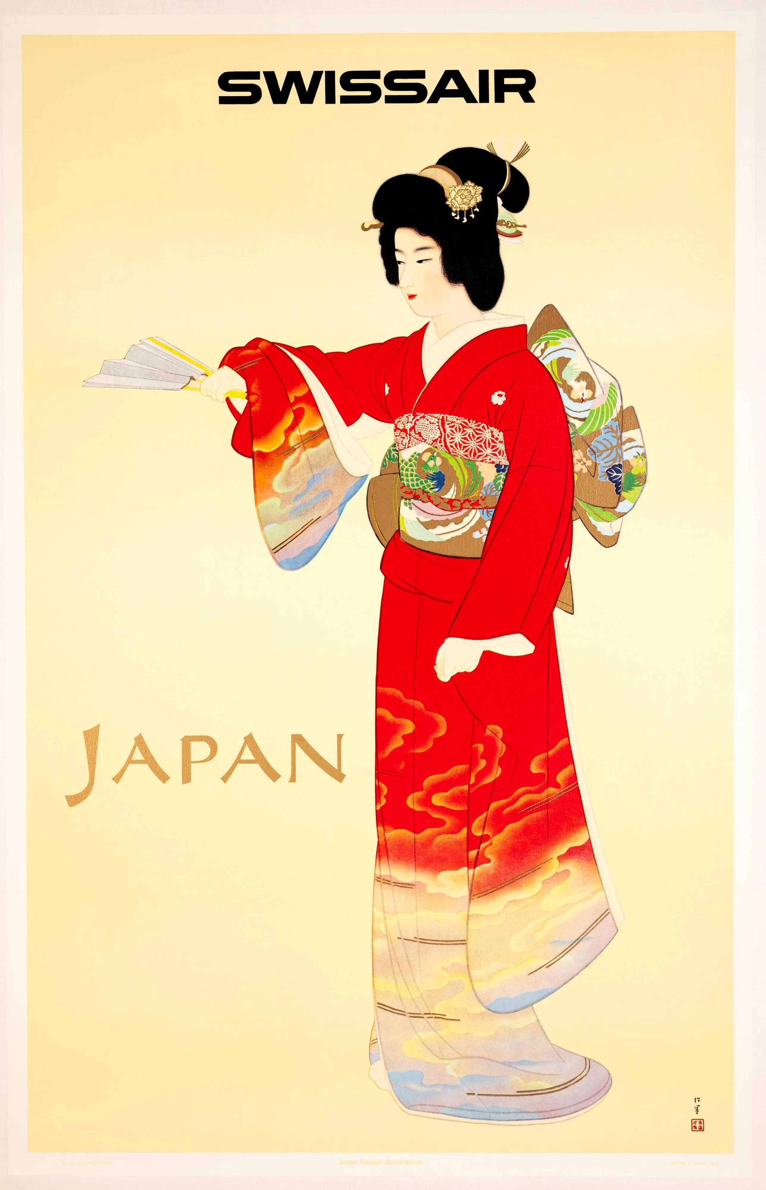 Swissair to Japan by Uemura Shoko 1968 Aviation Poster | Chairish