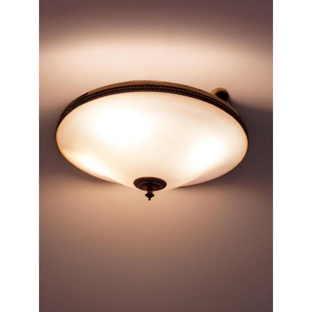 Neoclassical Empire Plafonniere Ceiling Lamp in Opaline Glass and Gilt Brass, 1940s For Sale - Image 11 of 15