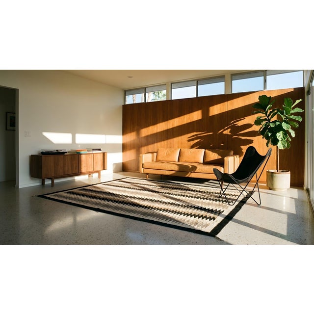 1930s Earth Tone Zig Zag Antique American Navajo Rug Eye-Dazzler 3'6" X 5'3" Flatweave Wool Carpet For Sale - Image 11 of 12