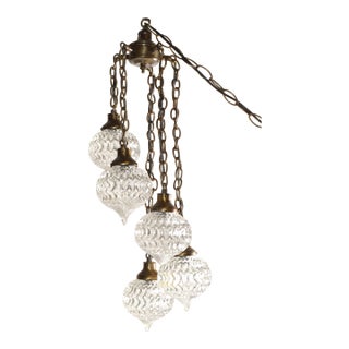 1970s Five Crystal Prisms Swag Pendant Chandelier Neoclassical French Inspired For Sale