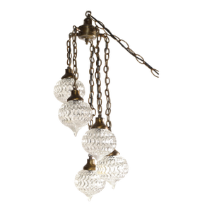 1970s Five Crystal Prisms Swag Pendant Chandelier Neoclassical French Inspired