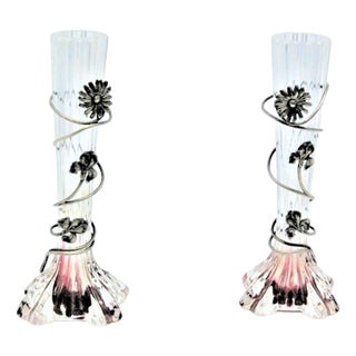 Glasses with Silver Rims and Floral Motifs, Set of 2 For Sale