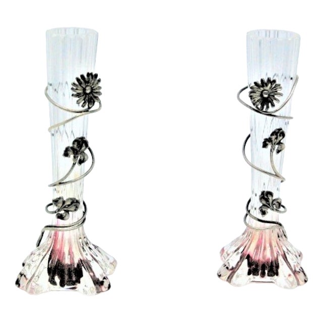 Glasses with Silver Rims and Floral Motifs, Set of 2 For Sale