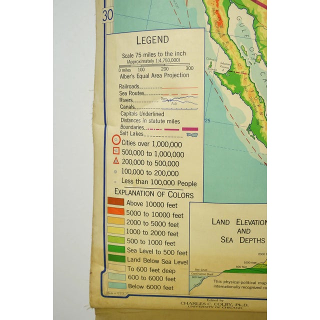 1960s 1964 Denoyer Geppert Series Canvas Mid America Roll Up Map For Sale - Image 5 of 12