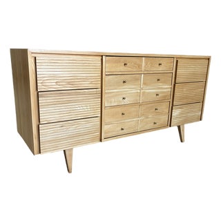 Newly Refinished Vintage Blonde 9-Drawer Lowboy Dresser For Sale
