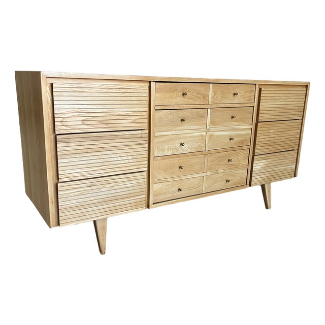 Newly Refinished Vintage Blonde 9-Drawer Lowboy Dresser For Sale