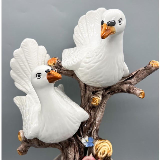 Late 20th Century Oversized Vintage Capodimonte Lovebirds Sculpture – Italian Ceramic Doves Figurine For Sale - Image 5 of 11