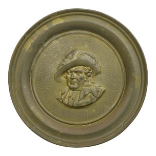 Mid 20th Century Vintage Round Brass Lombard England Bust Wall Hanging Plaque For Sale