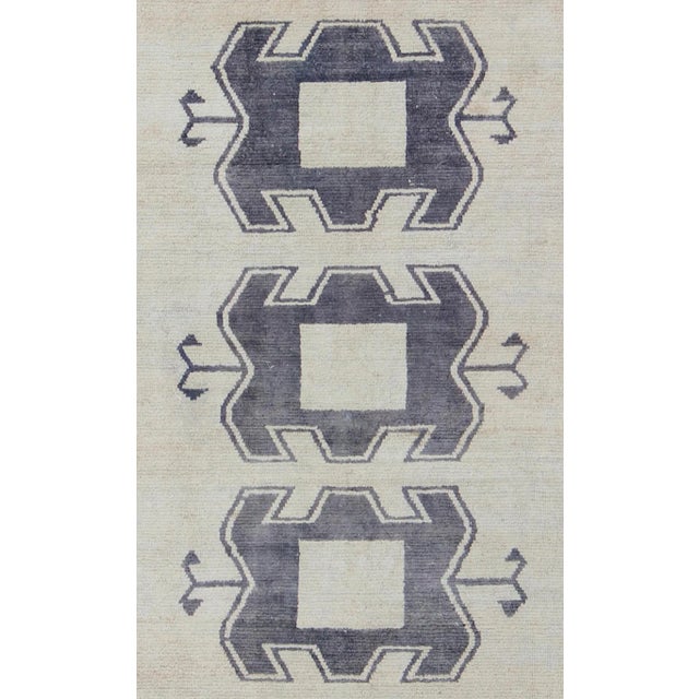 Tribal Deep Purple Blue and Cream Midcentury Turkish Tulu Rug With Tribal Design For Sale - Image 3 of 10