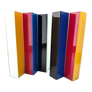 Vintage Colorful Put Together Line Up Vases by Frank Kerdil Moma White Rectangular Vase Mondrian Style - 2 Pieces For Sale