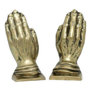 Vintage Brass Hand Bookends - a Pair For Sale