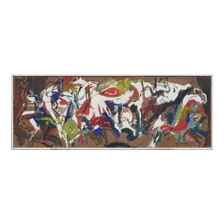 Vintage Abstract Expressionist MCM Oil Painting on Canvas, Framed, Robert Ludwig, 1954 For Sale