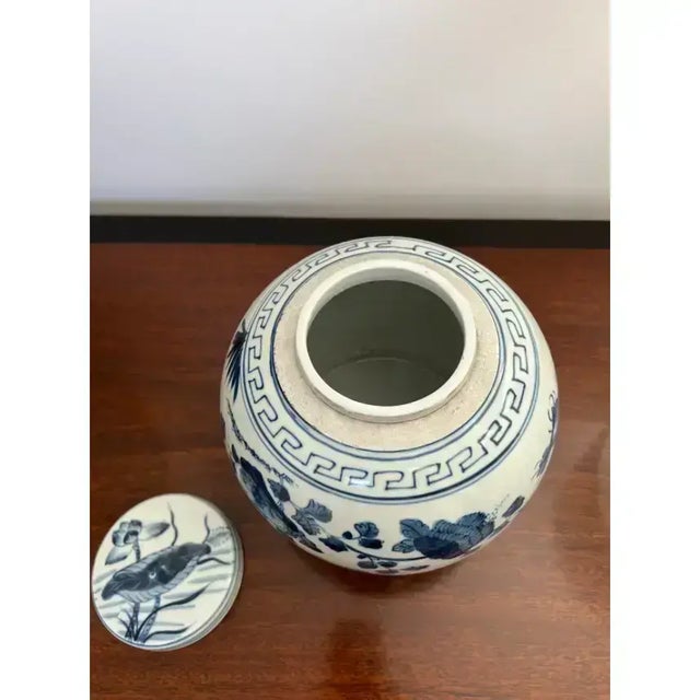 2010s Blue & White Lidded Chinese Ginger Jar With Greek Key Motif For Sale - Image 5 of 6