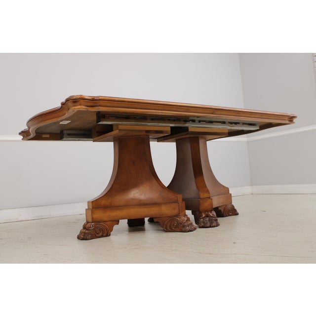 Satinwood Finish Pedestal Dining Room Table W. Paw Feet For Sale - Image 4 of 18