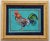 A rooster chicken bird in shades of turquoise, sienna, blue, black red, and multiple borders. Minimalism, Americana,...
